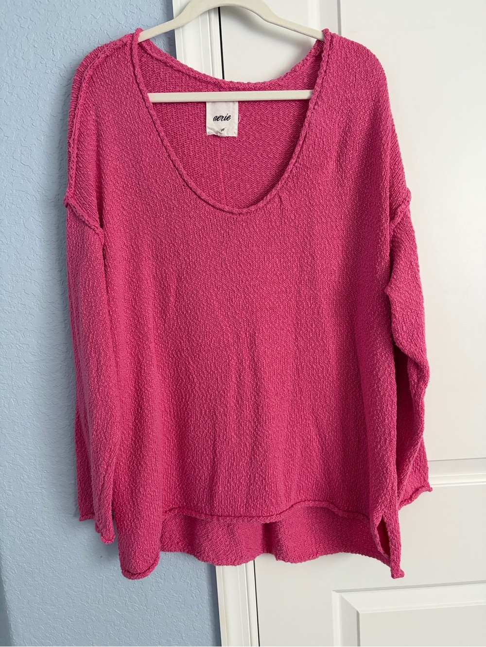 aerie Hot Pink Scoop Neck Textured Lightweight Sweater